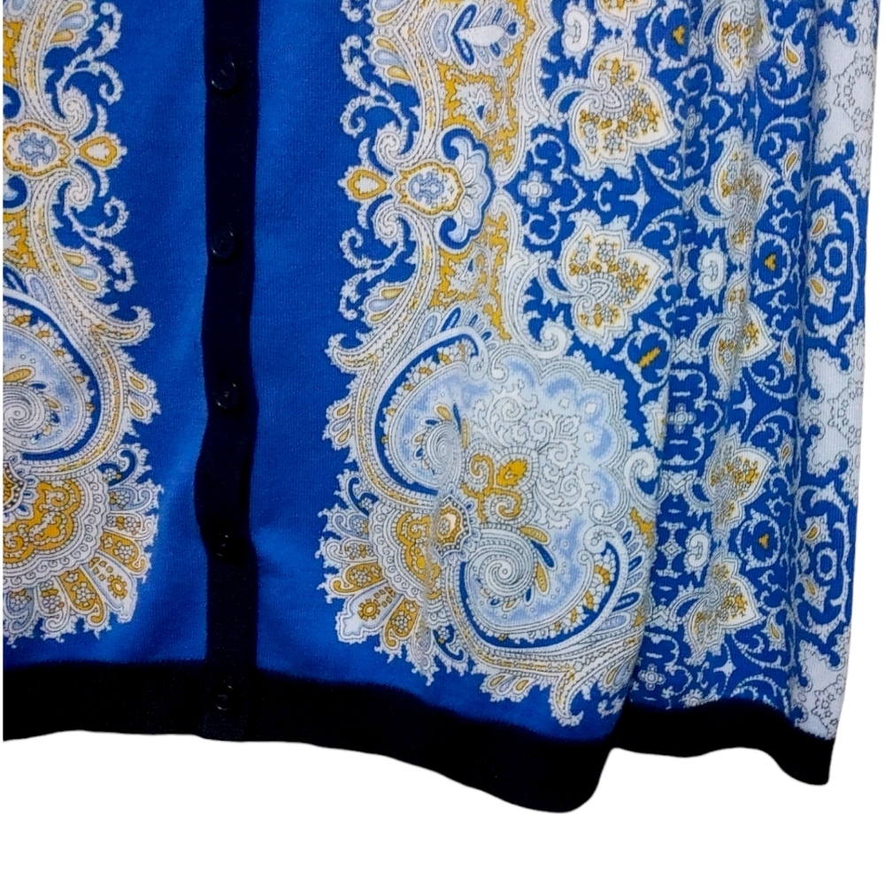 Talbot's Charming Breton Blue Paisley Button Cardigan Sweater Women Size 2Xp - Picture 6 of 9